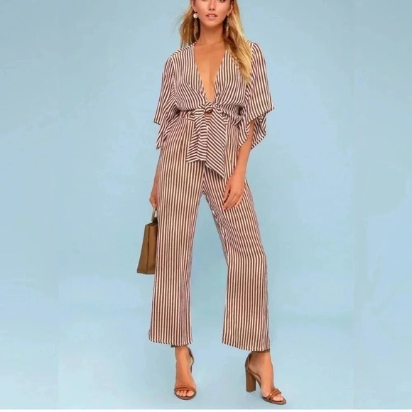 Faithfull the Brand Pants - ASO Heidi Klum Faithfull The Brand Tilos Striped Jumpsuit Tie Front Keyhole 6/M